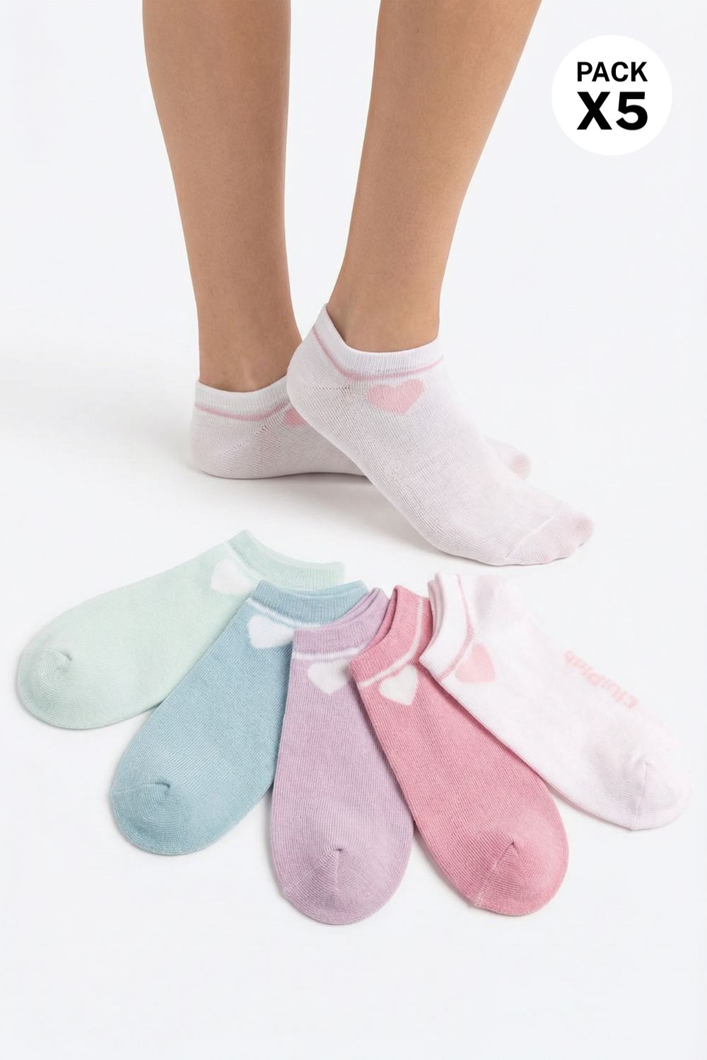 Medias cortas tipo talonera paquete x5 en algodón